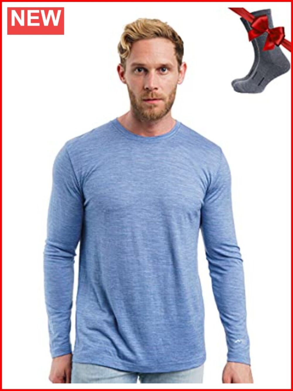 Merino Wool Base Layer Mens Long Sleeve Thermal Shirt with Socks